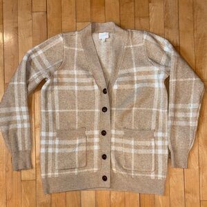 Cyrus Beige faux leather button v-neck Knit Sweater